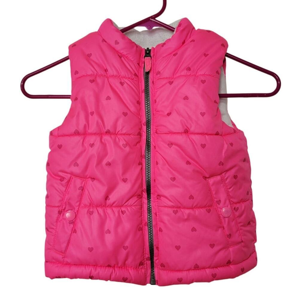 Carter's Pink Puffer Vest Child 3T Hot Pink Hearts Sherpa/Fleece Lining